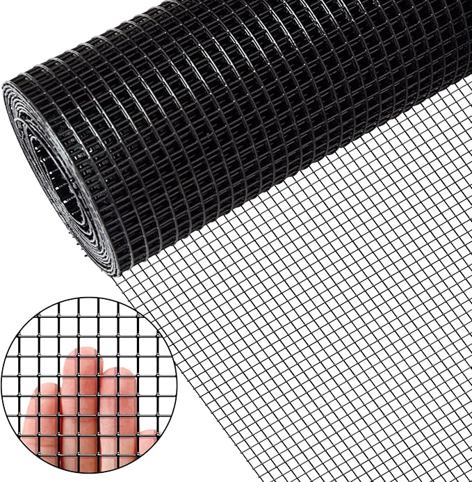 24" x 50' 1/4inch Hardware Cloth, Black Vinyl Coated Chicken Wire Fence Galvanized Welded Mesh Roll for Home Garden Rabbit Cage