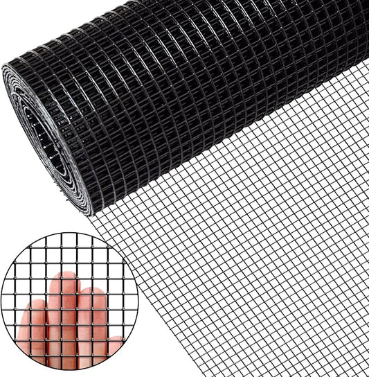 24" x 50' 1/4inch Hardware Cloth, Black Vinyl Coated Chicken Wire Fence Galvanized Welded Mesh Roll for Home Garden Rabbit Cage