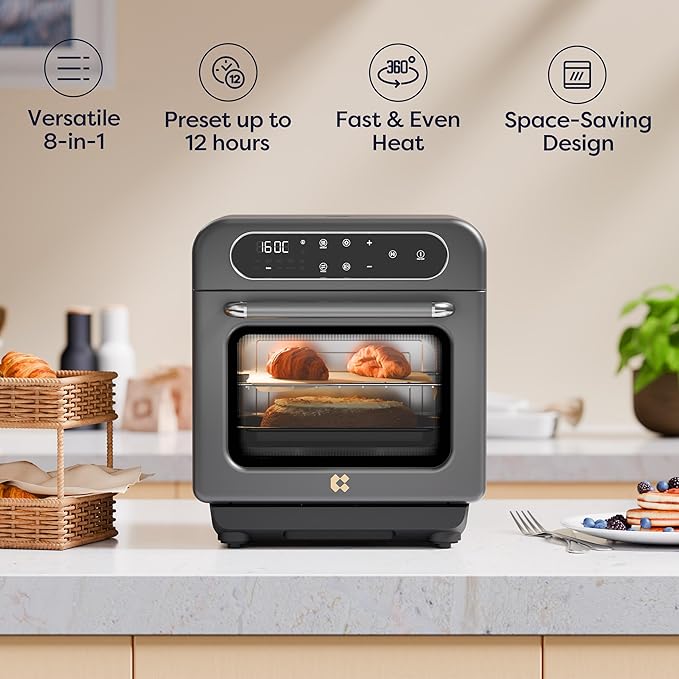 CIARRA 8-in-1 Steam Oven Countertop with Air Fryer, 13QT Mini Convection Toaster Oven with Steam, Rapid Steam, Air Fry, Vapor Bake, Steam Clean, Bake, Dried, Ferment, Grey