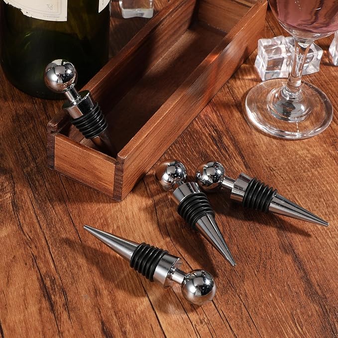 4 Set Wine Stoppers Vacuum Aluminium Silicone Wine Bottle Stopper Reusable, Leak-Proof Wine Corks Caps for Bar, Party, Camping, And Wedding