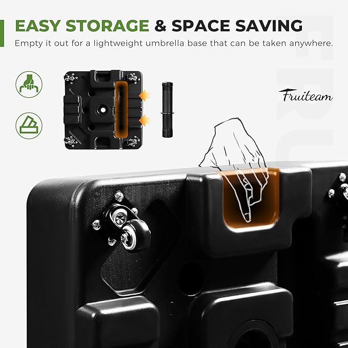 FRUITEAM Fillable Mobile Umbrella Base, 100 LBS Patio Umbrella Weight Base Heavy-Duty,Plastic Base Water & Sand Filled Umbrella Stand Holder with 4 Wheels, Easy to Move