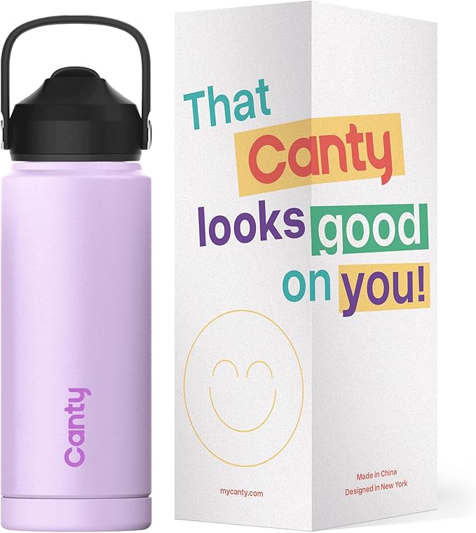Canty Stainless Steel Water Bottle with Straw, Anti-Slip Base and Giftable Full Colored Box, Great for Travel (Lavender, 24 Oz)