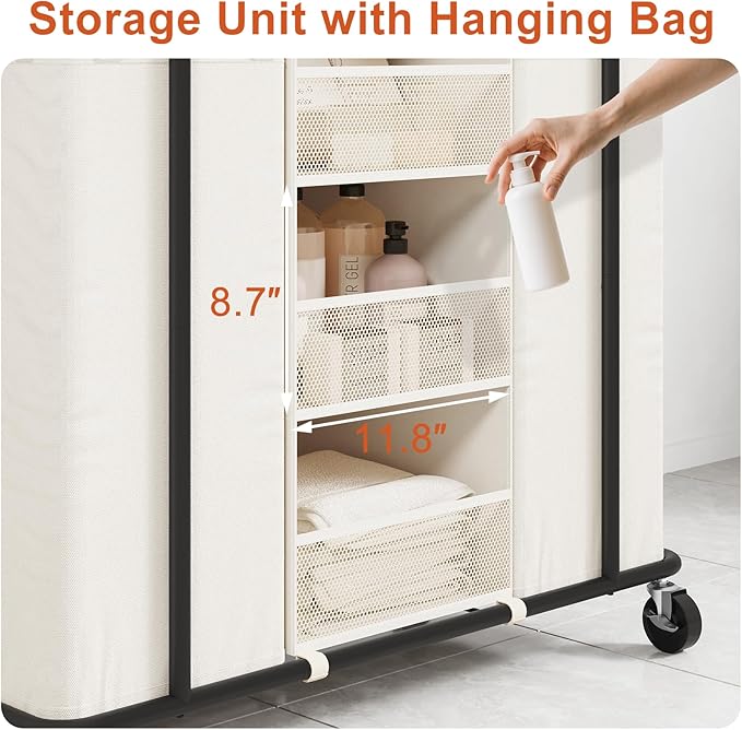 WOWLIVE Laundry Sorter 2 Section 200L Rolling Laundry Hamper with Hanging and Removable Bags Laundry Cart with Steel Frame and Storage Unit Large Basket Organizer for Dorm Room, Bathroom (Beige)