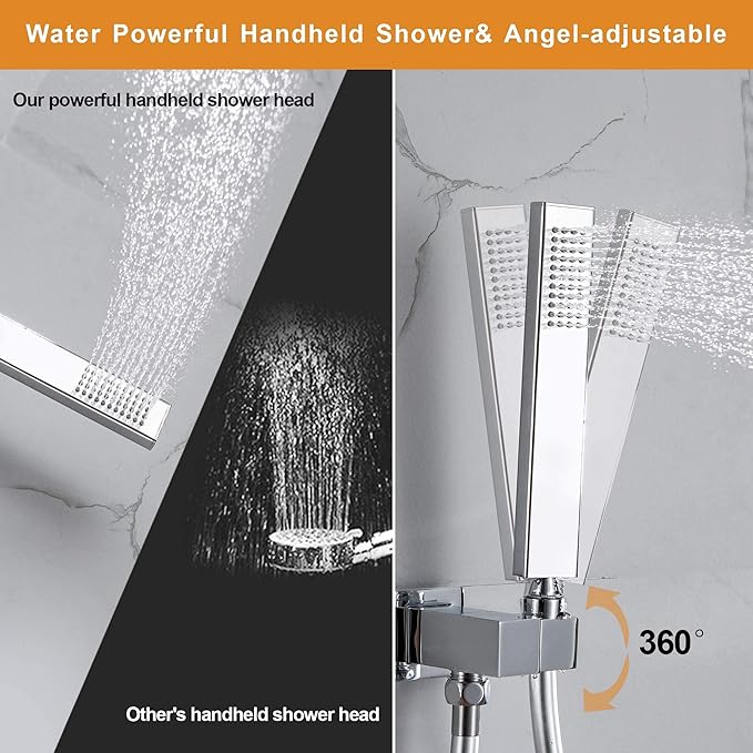 Rain Shower System with Handheld Shower, 10 Inch Wall Mounted Shower Faucet Set Bathroom Luxury Rain Mixer Shower Combo Set Rough-in Valve and Trim Kit, Chrome