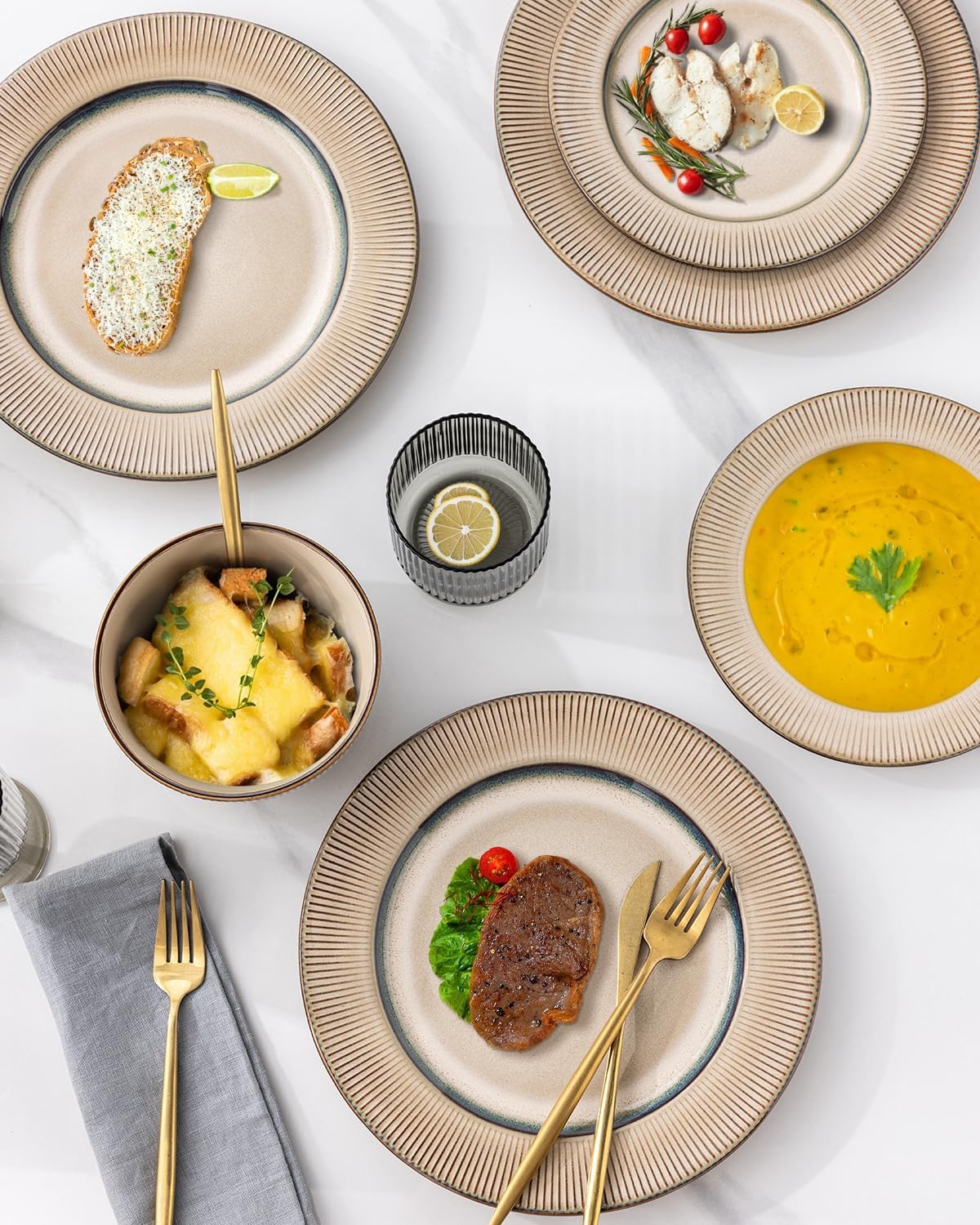 GBHOME Ceramic Dinnerware Sets, 18 Piece Embossed Elegant Stoneware Plates and Bowls Sets, Housewarming Wedding Gift | Dishwasher & Microwave Safe | Dishes Set Service for 6