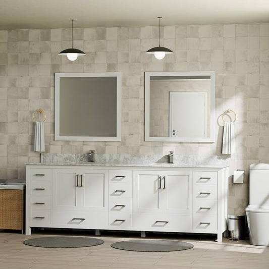 Big Sur 84 in. W x 22 in. D White Double Bath Vanity and Carrara Marble Top