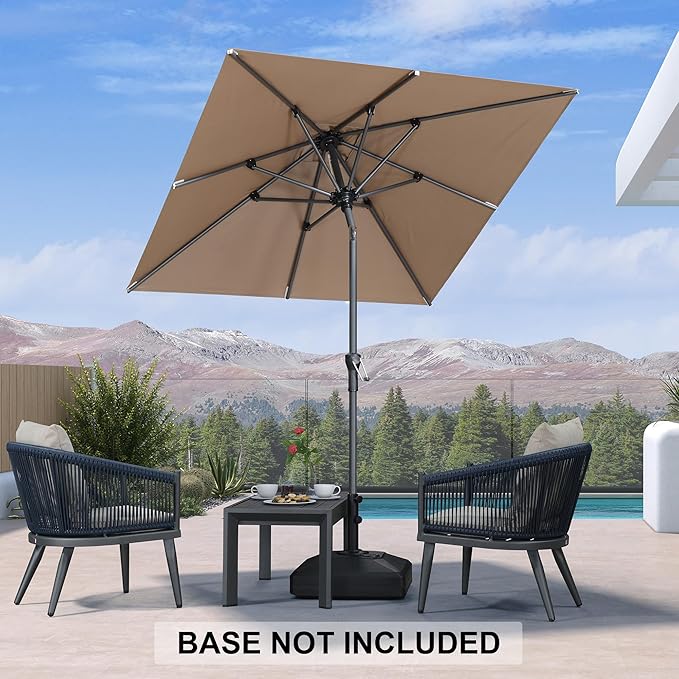 PURPLE LEAF 6' x 6' Square Patio Umbrella Outdoor Table Umbrella Aluminum Frame Market Umbrella Sun Umbrella with 8 Sturdy Ribs Tilt for Garden Deck Lawn Pool Taupe