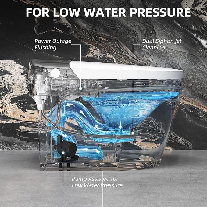 Smart Toilet with Built-in Tank and Air Boost Pump, Powerful Flush, Auto Open/Close Lid, ADA Height Heat Seat, Smart Toilet with Instant Warm Water Cleaning Foam Dispenser (White A01)