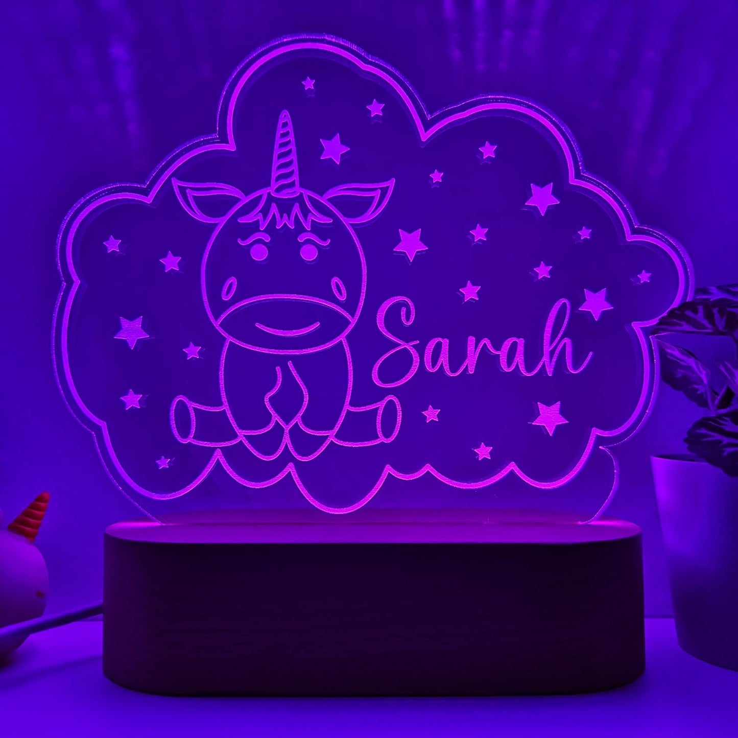 Personalized Night Light | Custom Nightlight for Kids | Nursery Baby Room Decor | Children's Bedroom Gift | LED colors | Stars Night Light (Unicorn)