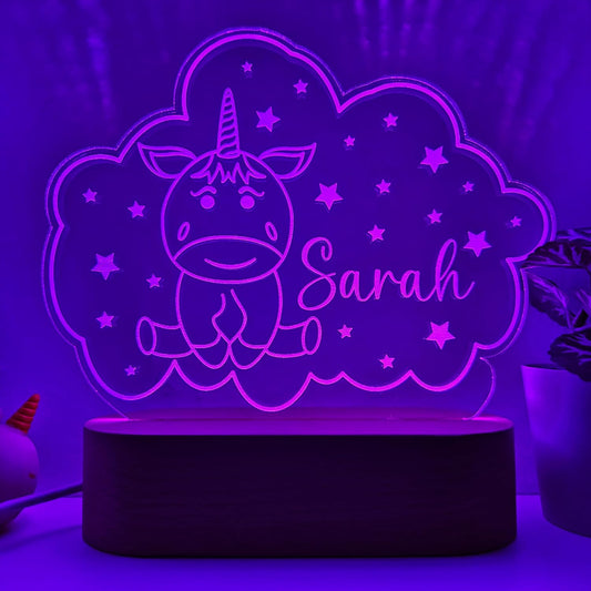 Personalized Night Light | Custom Nightlight for Kids | Nursery Baby Room Decor | Children's Bedroom Gift | LED colors | Stars Night Light (Unicorn)