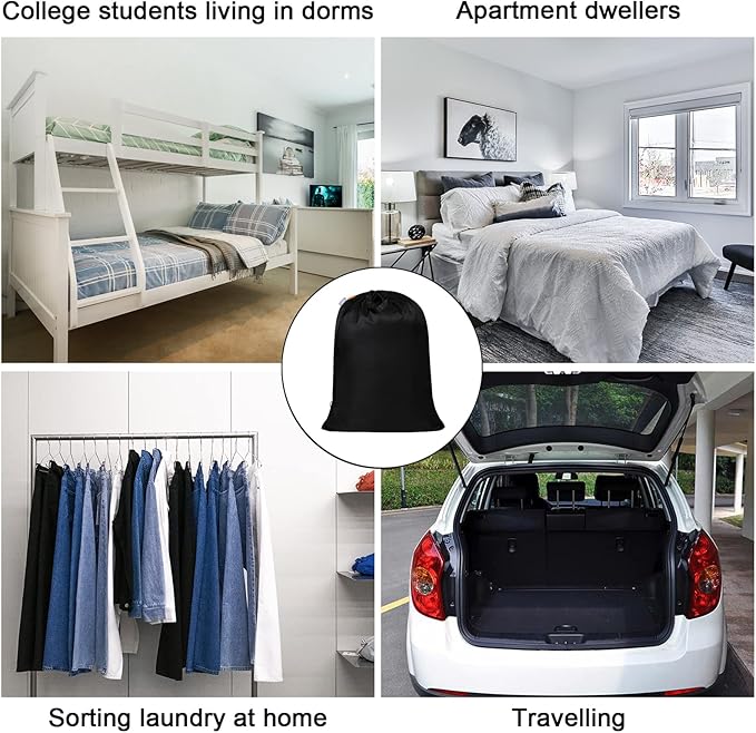 Polecasa Heavy Duty Large Laundry Bag with 130gsm Tear Resistant Fabric and Handles, Easy to Carry Durable Dirty Clothes Drawstring Bag, Perfect for College Dorm, Travel, 2 Pack 28”x36”, Black