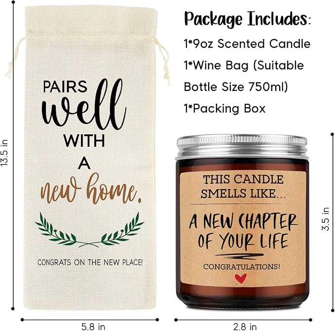 Fairy's Gift Funny Housewarming Wine Bag & Candle, House Warming Gifts New Home, Housewarming Gifts for New House, New Apartment, First Home, New Homeowner Gifts, Closing Gifts for Home Buyers