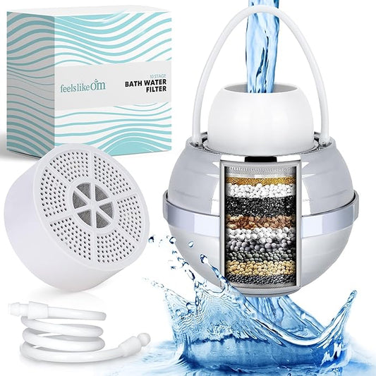 Advanced Bath Water Filter - 10-Stage Filtration| BPA-Free | Easy Install | Bath Filter for Tub - Bath Ball Filter Reduces Chlorine & Heavy Metals, Balances pH, Infuses Vitamin C