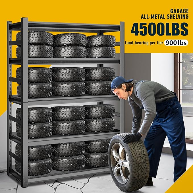 78" H,Metal Garage Shelving Heavy Duty 5-Tier Adjustable Storage Shelves Easy to Assemble, Garage Organization with 4500lbs Capacity,Shelving Racks for Storage,Ideal for Garage,Basement,Warehouse