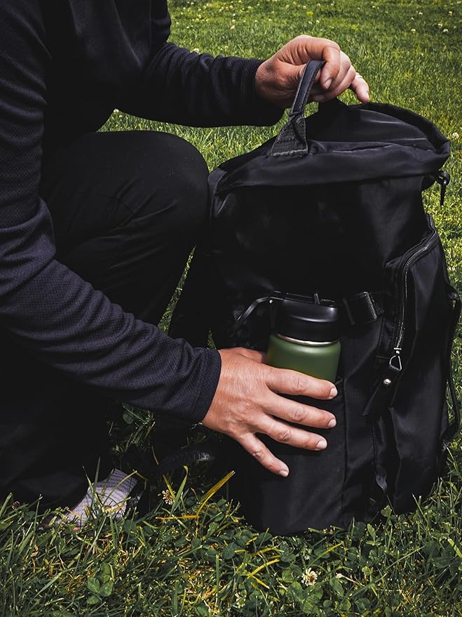 Sport Travel Outdoor Water Bottle with Spout and Straw Lids | Leak Proof | Insulated Stainless Steel Double Walled | BPA and Sweat free | Hot & Cold | For Kids Men & Women (Black, 18 oz)