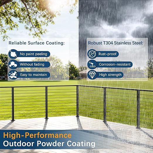 Economical 36" Corner Cable Railing Post, T-Drilled Three-Side Stainless Steel T304 Corner Rail Post, Upgraded Black One-Post Corner Solution, Wire Metal Post for Indoor Outdoor Corner Railing