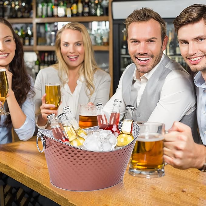 Klmnop Large Ice Bucket, 12L Stainless Steel Beverage Tub with Handles, Rose Gold Drink Tub&Drink Buckets for Parties(RoseGold)