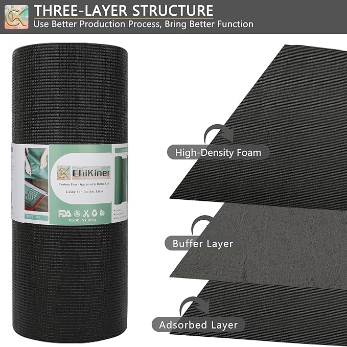 Foam Toolbox Liner Shelf Liner, Thickened Durable Pad Tool Box Mat for Protecting Your Tools, Work Surfaces, Garage, Chest -Black 3mm Thickness, 24 inch*24 ft