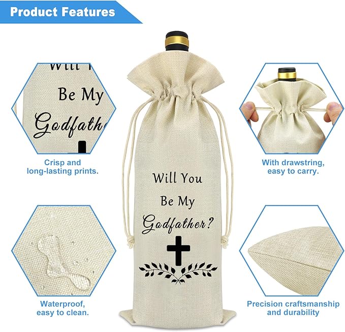 Godfather Proposal Gift Wine Bag God Godfather Gifts from Godchild Father's Appreciation Gift Father's Day Birthday Baptism Gift for Godfather Reusable Wine Gift Bags with Drawstrings Wine Bottle Bag