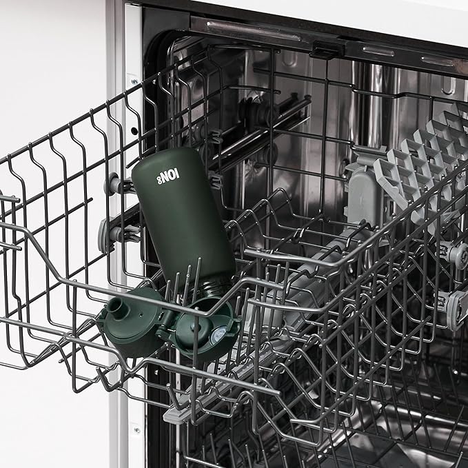 Ion8 Small Water Bottle, 350 ml/12 oz, Leak Proof, Easy to Open, Secure Lock, Dishwasher Safe, BPA Free, Carry Handle, Hygienic Flip Cover, Easy Clean, Odor Free, Carbon Neutral, Dark Green