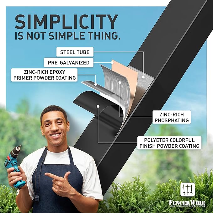 Fencer Wire Heavy Duty Pinnacle Fence Barrier Panel, 6FT Height X 8FT Width Anti-Rust Metal Fencing Panel, 2” Diameter Steel Outdoor Decorative Garden Fence Panel for Yard, Pool, Patio, Single Panel