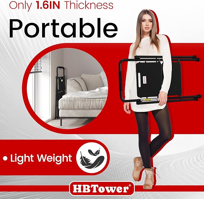 HBTower Step Ladder, Folding Step Stool with Wide Anti-Slip Pedal, Sturdy Steel Ladder, Convenient Handrail, Lightweight, Portable Steel Step Stool