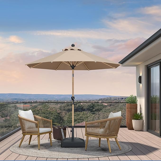 PURPLE LEAF 8 Feet Patio Umbrella Outdoor Table Umbrella Aluminum Market Umbrella with Push Button Tilt & 8 Sturdy Ribs and Crank Round Commercial Sun Umbrella for Garden Patio Balcony, Taupe