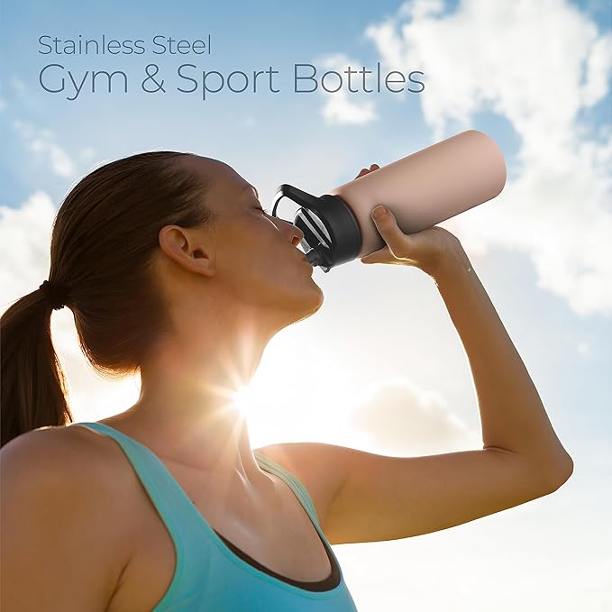 SipX™ Triple-Insulated Stainless Steel Water Bottle 25oz. With 3 Lids, BPA-Free Reusable Insulated Water Bottle Keeps Cold 24 Hours, Metal Water Bottle Made Of Sustainable Material For Hiking & Biking