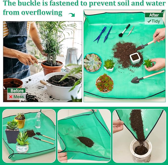 Plant Repotting Mat for Garden, 2 Pcs Waterproof Foldable Indoor Plant Mat Portable Square Gardening Mat Potting Tray with 6 Pcs Mini Garden Tools Set for Plant Lovers Gardening Gifts