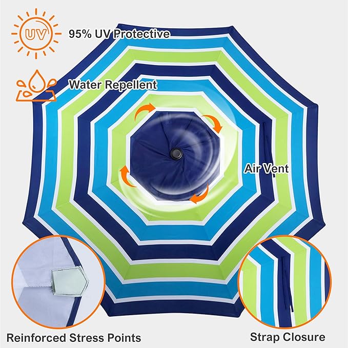 Blissun 9ft Patio Umbrella Replacement Canopy, Market Umbrella Top, Outdoor Table Umbrella Canopy for 8 Ribs, Canopy Only