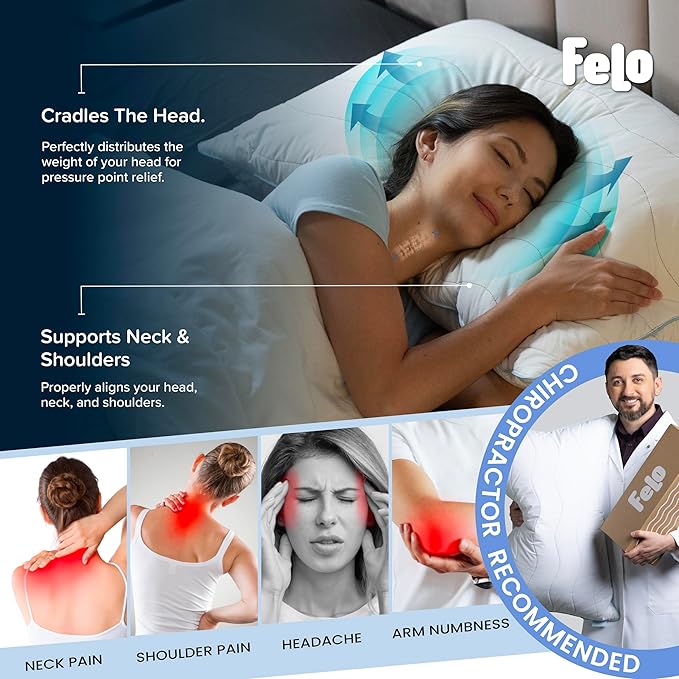 felo Feather Down Pillow King Size,CloudFusion Goose Pillow for Sleeping, Luxury Hotel Collection Bed Pillow, Supportive Soft Pillow for Side Back Pain Sleepers, 100% Organic Cotton Shell (20" x 36")