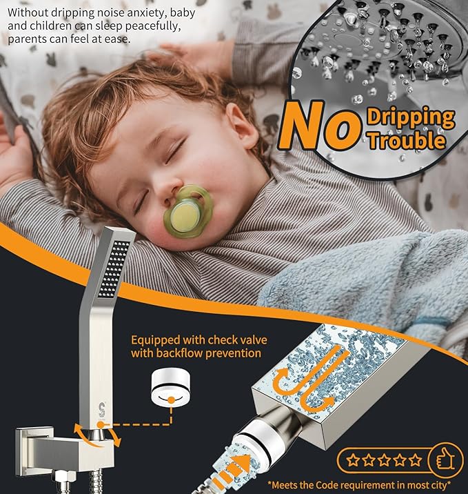 SR SUN RISE 12 Inches Bathroom Luxury Rain Mixer Shower Combo Set Wall Mounted Rainfall Shower Head System Brushed Nickel Finish Shower Faucet Rough-In