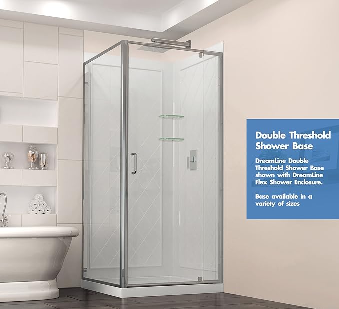DreamLine SlimLine 36 in. D x 60 in. W x 2 3/4 in. H Right Drain Double Threshold Shower Base in Biscuit, DLT-1036602-22