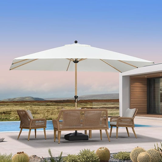 PURPLE LEAF 9' x 11.5' Patio Umbrella Outdoor Table Umbrella Rectangular Aluminum Market Umbrella with 8 Sturdy Ribs & Crank Outdoor Umbrellas for Garden Deck Patio, Cream