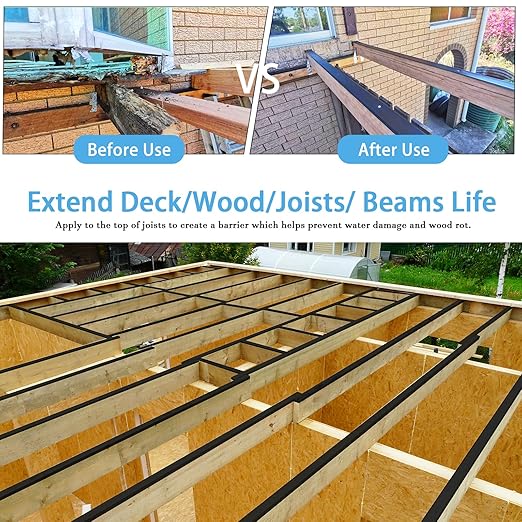 Butyl Joist Tape for Decking 2''×50', 6 Pack Weather-Resistant Deck Joist Tape, Waterproof Seal Antiseptic Butyl Joists Tape,Self-Adhesive Flashing Joists Tape for Wood Decks Beams Roof