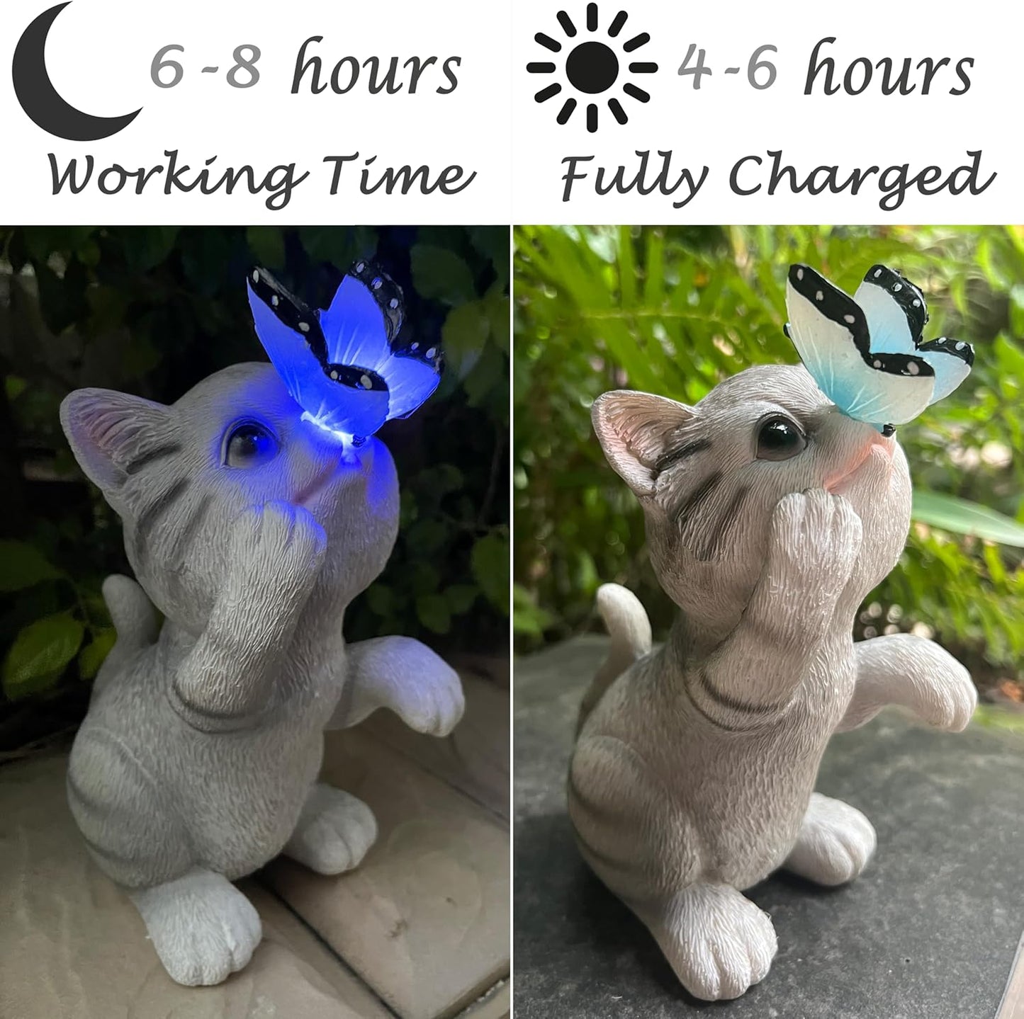 Solar Cat Outdoor Figurines Garden Decor with Butterfly Cat Statue Light for Lawn Ornaments Porch Patio Balcony Yard Decorations Outdoor Birthday Gifts for Women Grandma Mother’s Day