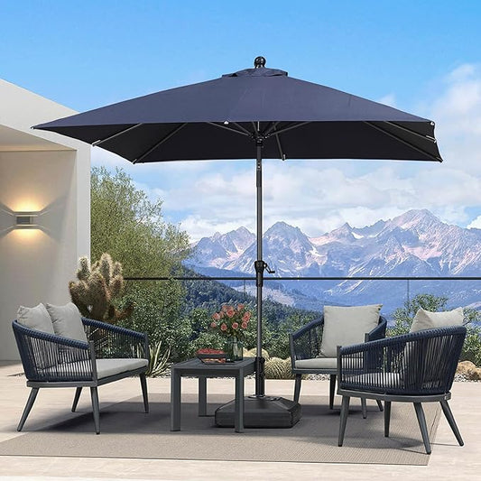 PURPLE LEAF 8' x 8' Square Patio Umbrella Outdoor Table Umbrella Aluminum Frame Market Umbrella Sun Umbrella with 8 Sturdy Ribs Tilt for Garden Deck Lawn Pool Light Navy Blue