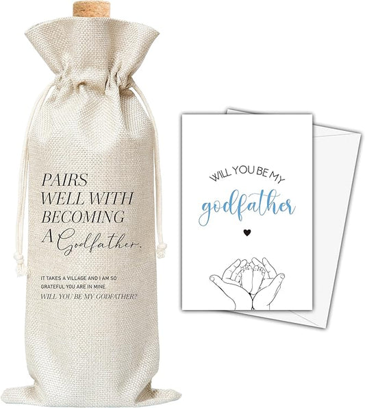 Godfather Gifts Wine Bag & Card, Godfather Proposal Gifts, Wine Bag For God Father, Pairs Well With Becoming A Godfather Wine Bag For Baby Shower Baby Announcement, Will You Be My Godfather Gifts -02