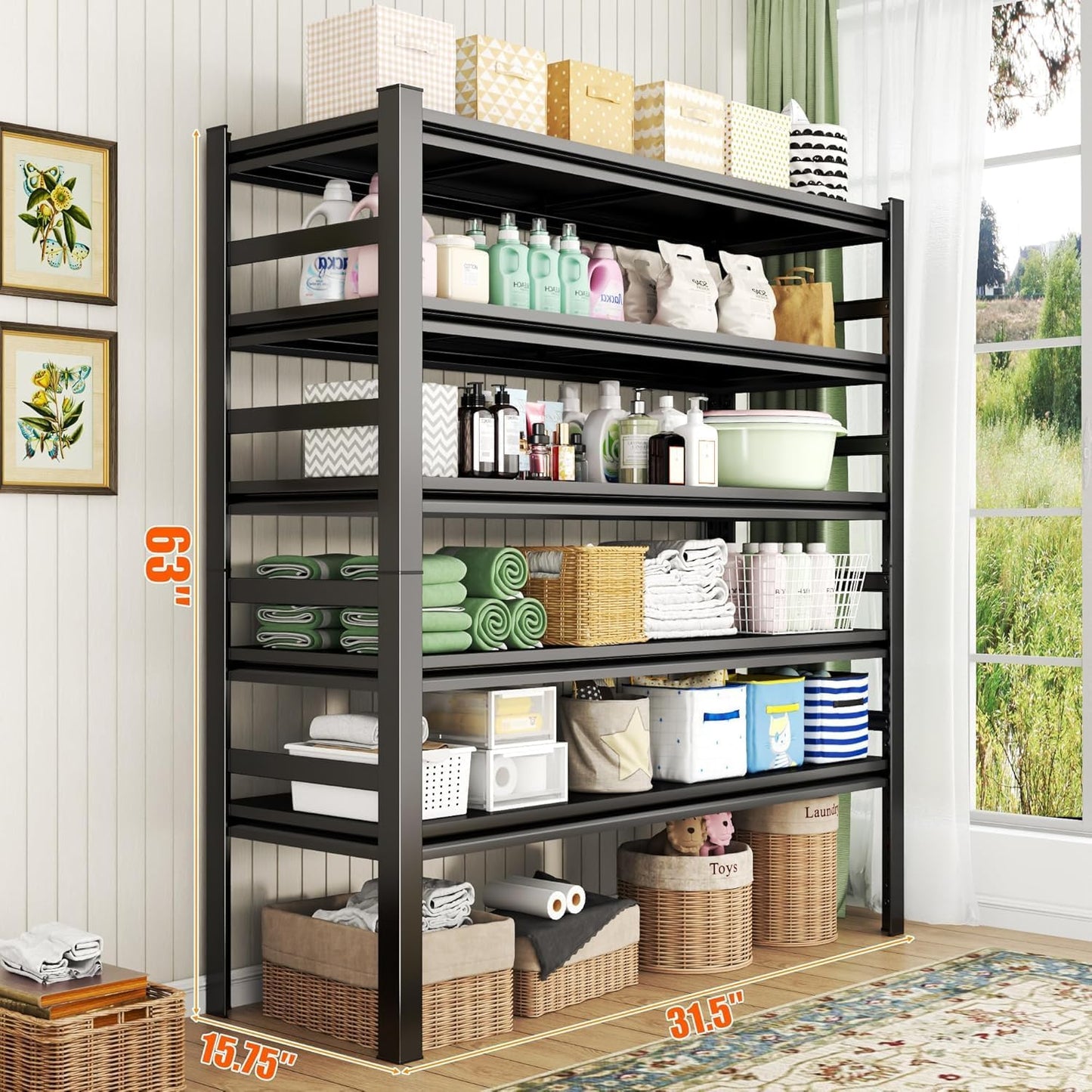 Over Washer and Dryer Storage Shelves,5 Tiers Laundry Room Standing Shelf,Adjustable Metal Shelving Unit,Space Saving Shelf, 63" H x 31.5" W x 15.7" D, Black
