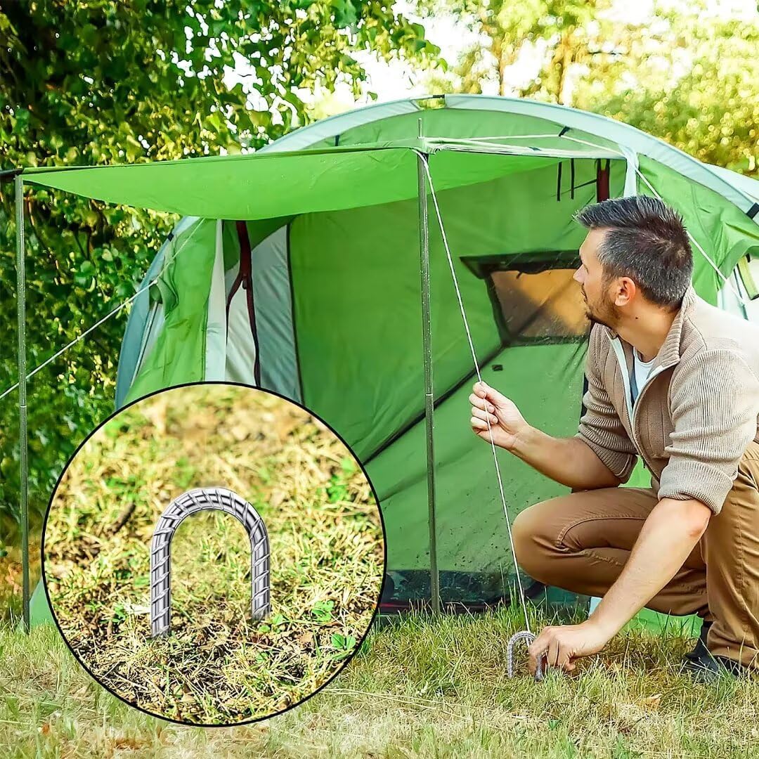 Rebar-Stakes-12-Inch, Ground Stakes Heavy Duty U-Hook Galvanized Anti-Rust Ground Anchors for Camping Tent Trampoline Accessories Dog Fence Chicken Coop Deer Fence 10pcs