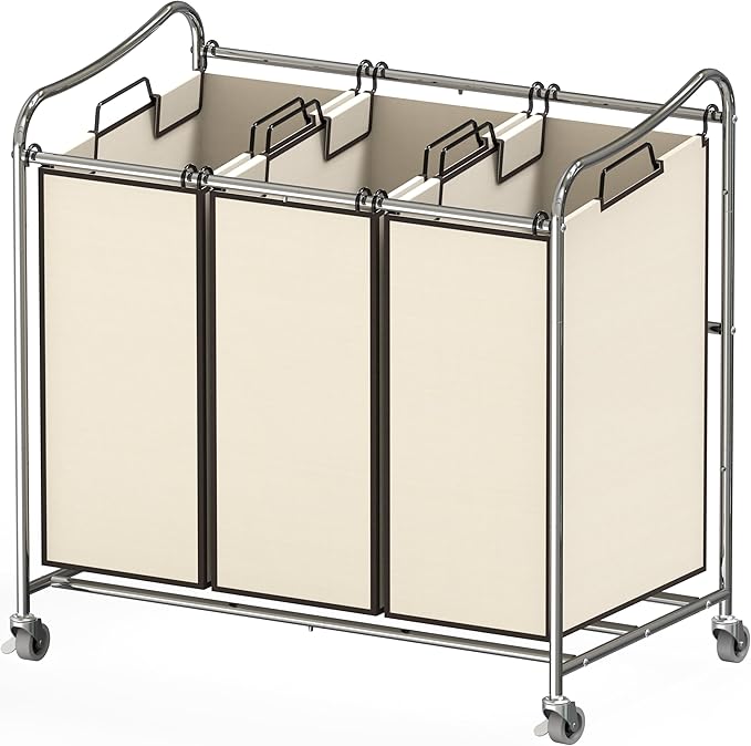 Simple Houseware Heavy-Duty 3-Bag Laundry Sorter Cart, Chrome