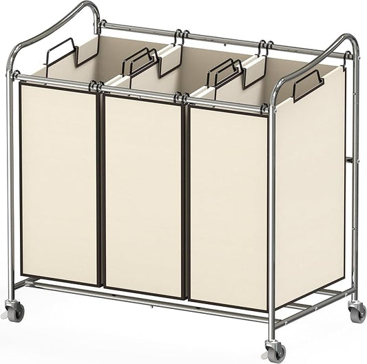 Simple Houseware Heavy-Duty 3-Bag Laundry Sorter Cart, Chrome