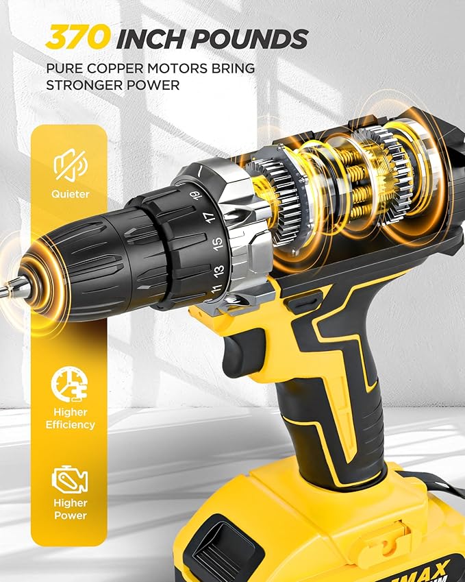 Cordless Drill Set, KELNOW 21V PowerDrill with Power Pack and Charger, 3/8-Inch Keyless Chuck ElectricDrill, 25+1 Position, 2 Speed, 27pcs Drilldriver Bits Tool Drills for DIY Projects