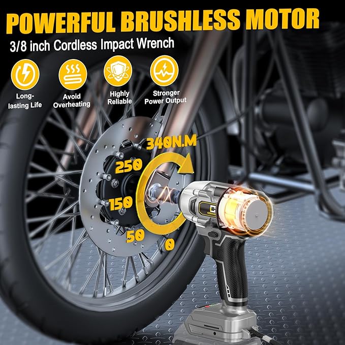 Cordless Impact Wrench for Dewalt Battery 250FT-LBS 3/8 inch 340N.m Compact Impact Gun Brushless Electric Includes LED Work Light - 2400RPM Light-Duty Impact Driver Wrench - No Battery