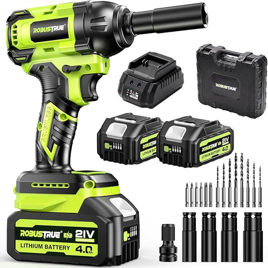 Cordless Impact Wrench, 406Ft-lbs (550N.m) Brushless 1/2 inch, 2800RPM High Torque Impact Gun, 2x 4.0Ah Battery, Charger, 4 Sockets, Electric Impact Wrench for Car Home