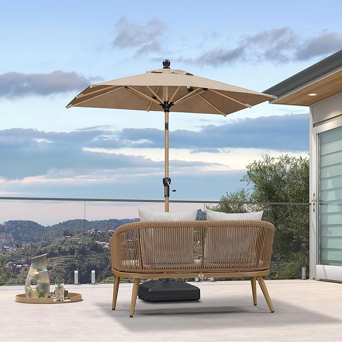 PURPLE LEAF 4' x 6' Market Umbrella Patio Umbrella Outdoor Table Umbrella Aluminum with Push Button Tilt & 8 Sturdy Ribs and Crank Rectangular Outdoor Umbrellas for Pool Backyard Beach, Taupe