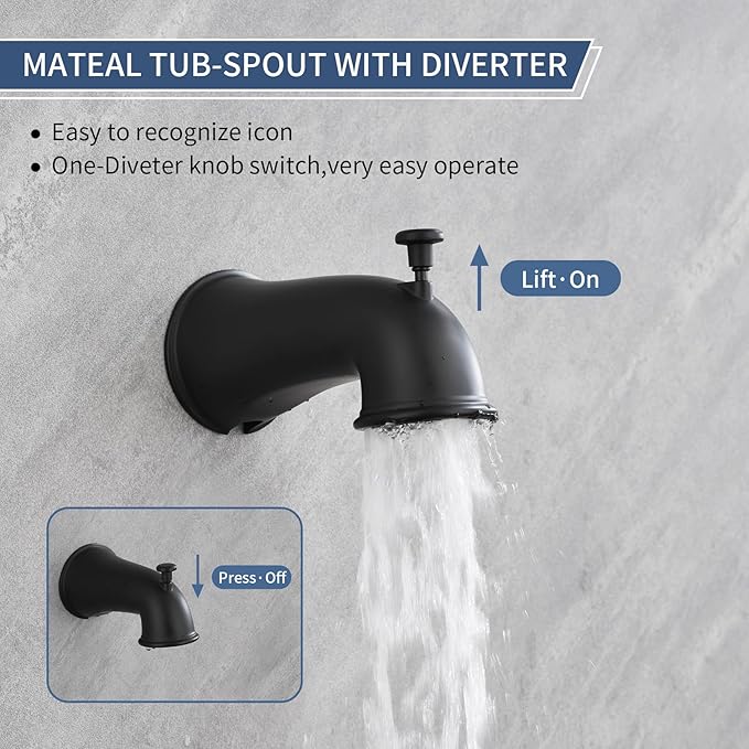 Taplong Tub Shower Faucet Set with Valve,Dual Shower Head and Handheld 2 in 1 Combo Set 3-Way Diverter Tub and Shower Faucet Combo High Pressure Shower Trim Kit,Matte Black,TP038