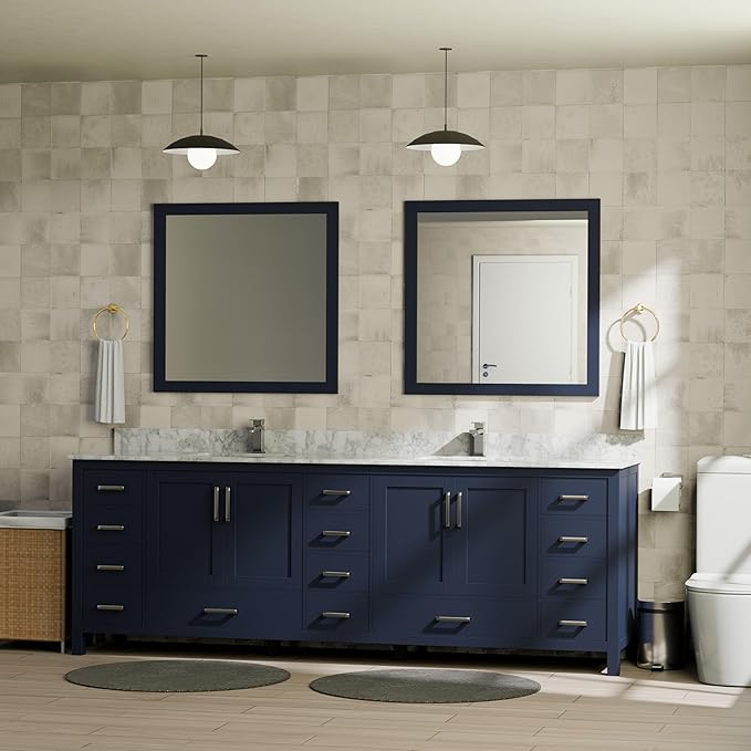 Big Sur 84 in. W x 22 in. D Navy Blue Double Bath Vanity and Carrara Marble Top