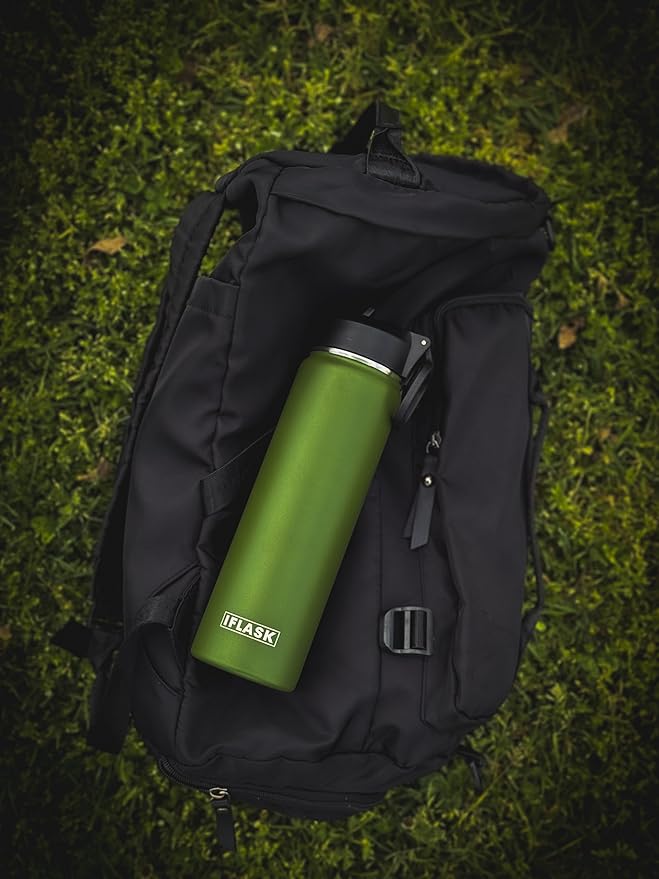 Sport Travel Outdoor Water Bottle with Spout and Straw Lids | Leak Proof | Insulated Stainless Steel Double Walled | BPA and Sweat free | Hot & Cold | For Kids Men & Women (Black, 22 oz)