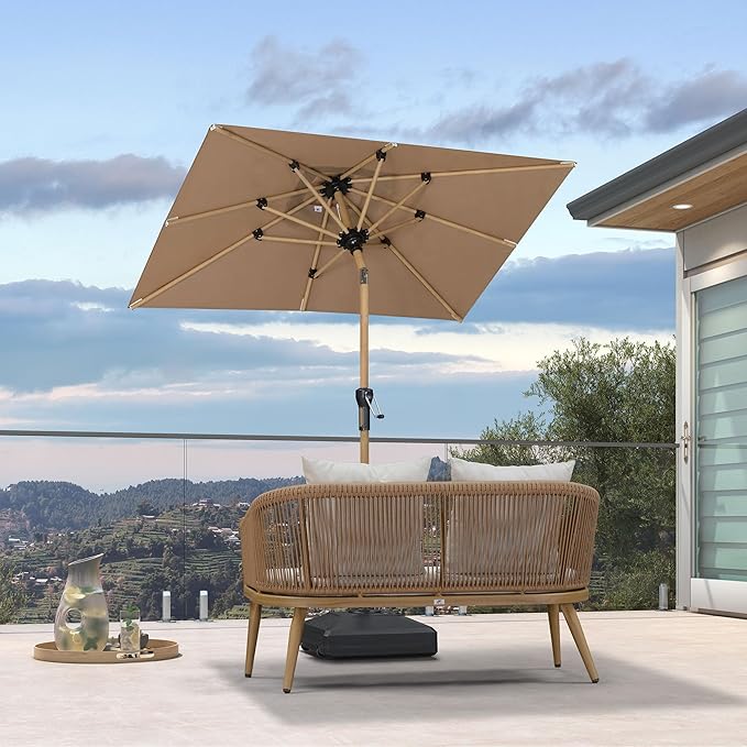 PURPLE LEAF 4' x 6' Market Umbrella Patio Umbrella Outdoor Table Umbrella Aluminum with Push Button Tilt & 8 Sturdy Ribs and Crank Rectangular Outdoor Umbrellas for Pool Backyard Beach, Taupe
